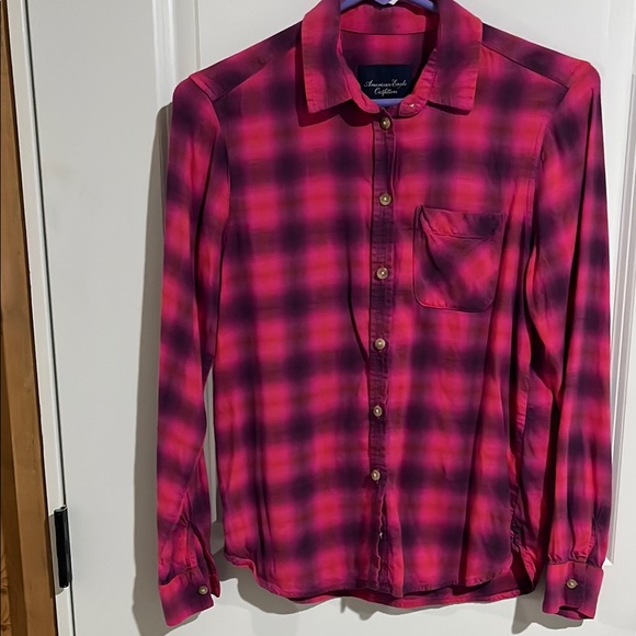 American Eagle Outfitters Tops - American Eagle Outfitters Pink Plaid Button Down Shirt